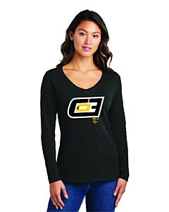 Officially Licensed Cooper DeJean CD3 - Port & Company® Ladies Long Sleeve Fan Favorite™ V-Neck Tee - Front Imprint